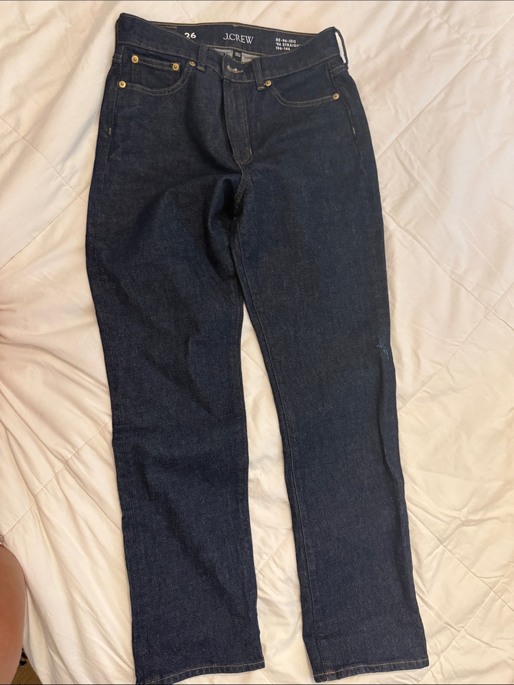 J. Crew Women's Dark Indigo Straight-Leg Jeans with Gold-Tone Rivets